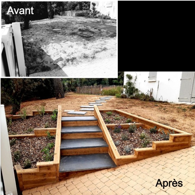 Paysagiste La roche sur yon Entré escalier bois ardoise